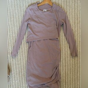 Bae. Mauve Ruched Long Sleeve Bodycon Midi Dress – Size S